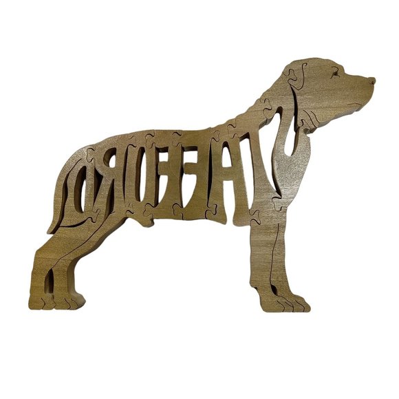 Shafford Dog Wooden Scroll Jigsaw Puzzle Figurine Wood Art USA Signed By Maker - Picture 3 of 5